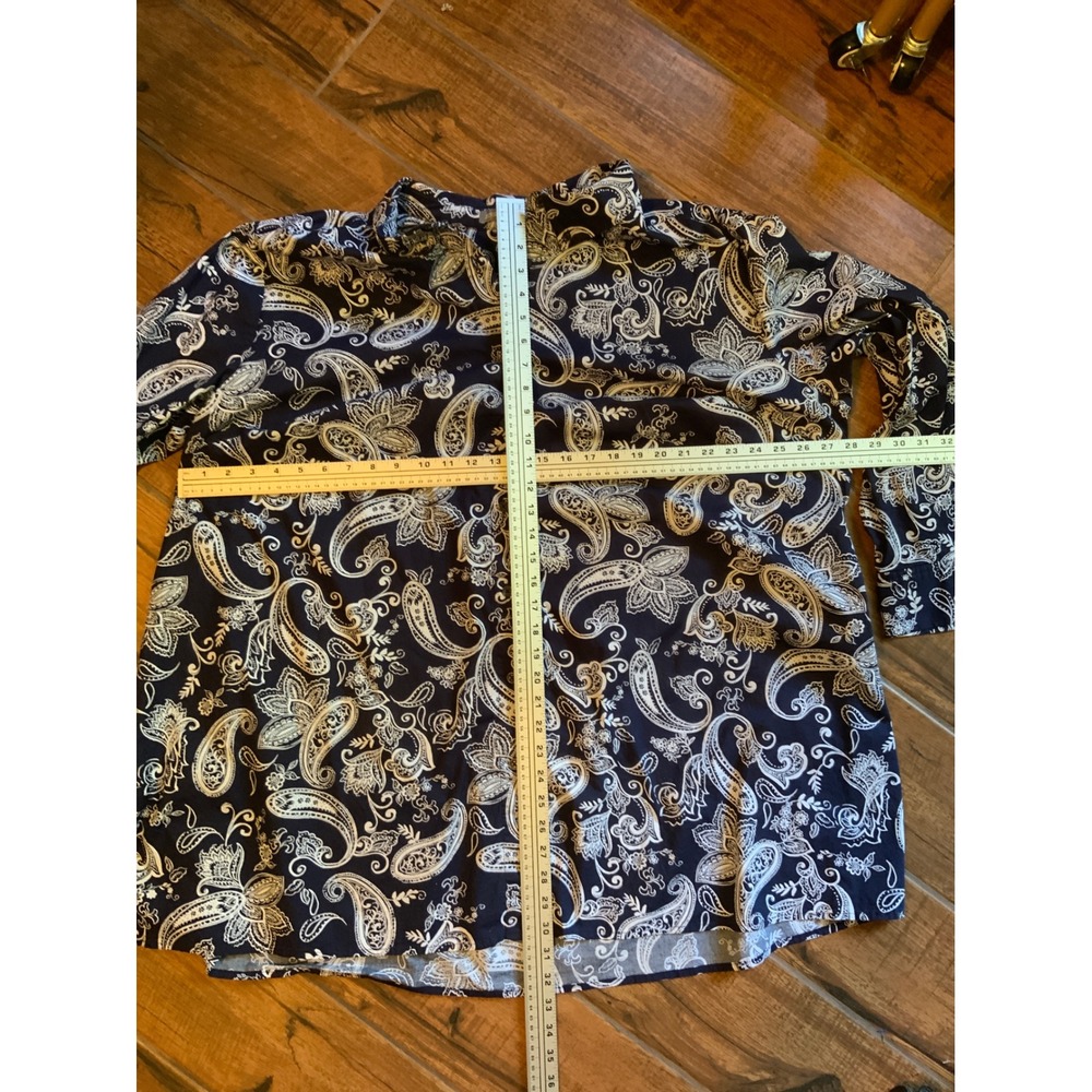 Jessica London NavyWhite Paisley Button Down Tunic Top Plus Size 32W Long Sleeve - Picture 3 of 4